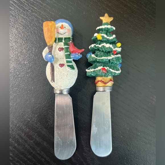 Christmas Tree Cheese Jam Jelly Butter Knife KNOBLER (2) & unknown (2), Set Of 4 - Picture 3 of 5
